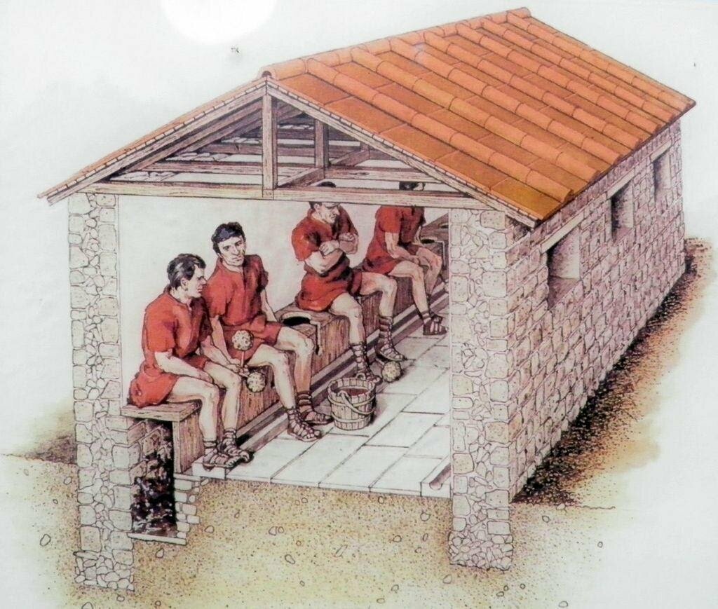 Общественный туалет в римской провинции. Современная иллюстрация