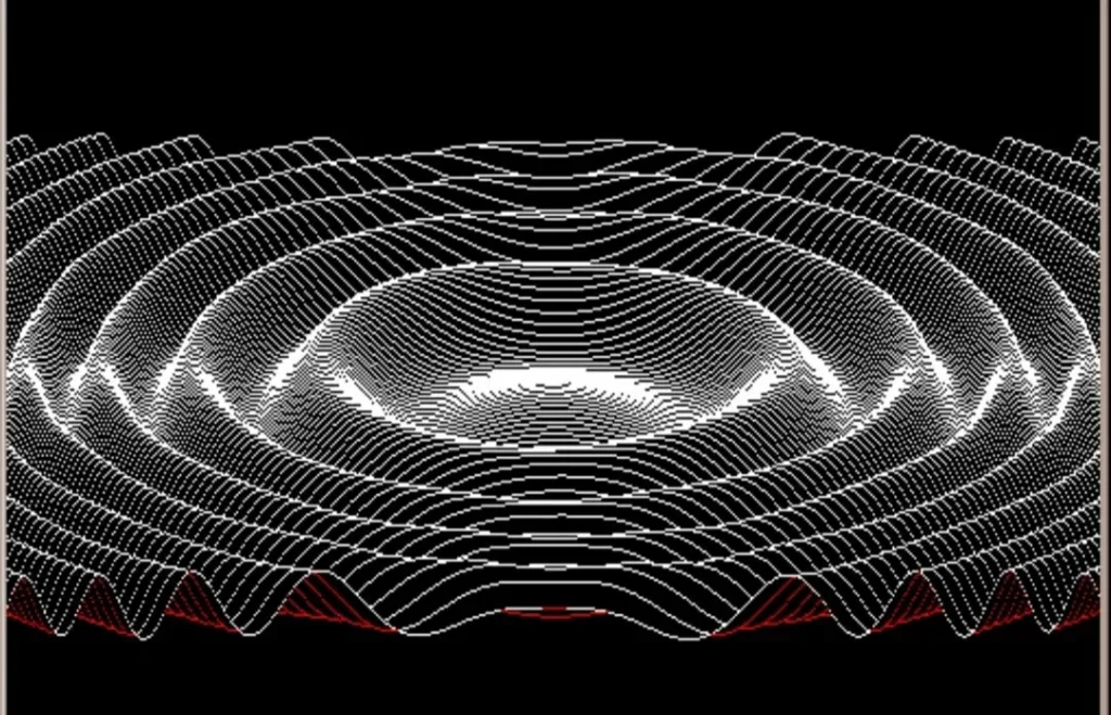 Если делать анимацию, то волны тут должны не расходиться, а колебаться вверх-вниз. Такие стоячие волны в поле, видимо и являются элементарными частицами.