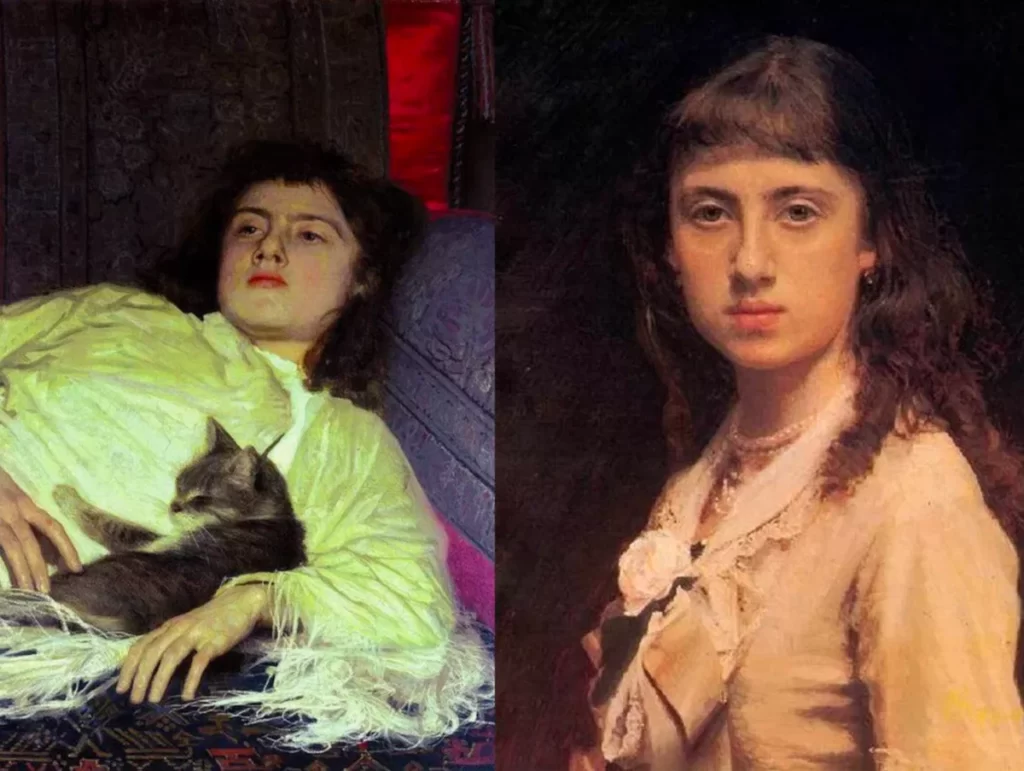 Портреты дочери Софии: "Девушка с кошкой" (1882) и Портрет дочери художника Софьи Крамской (1882)