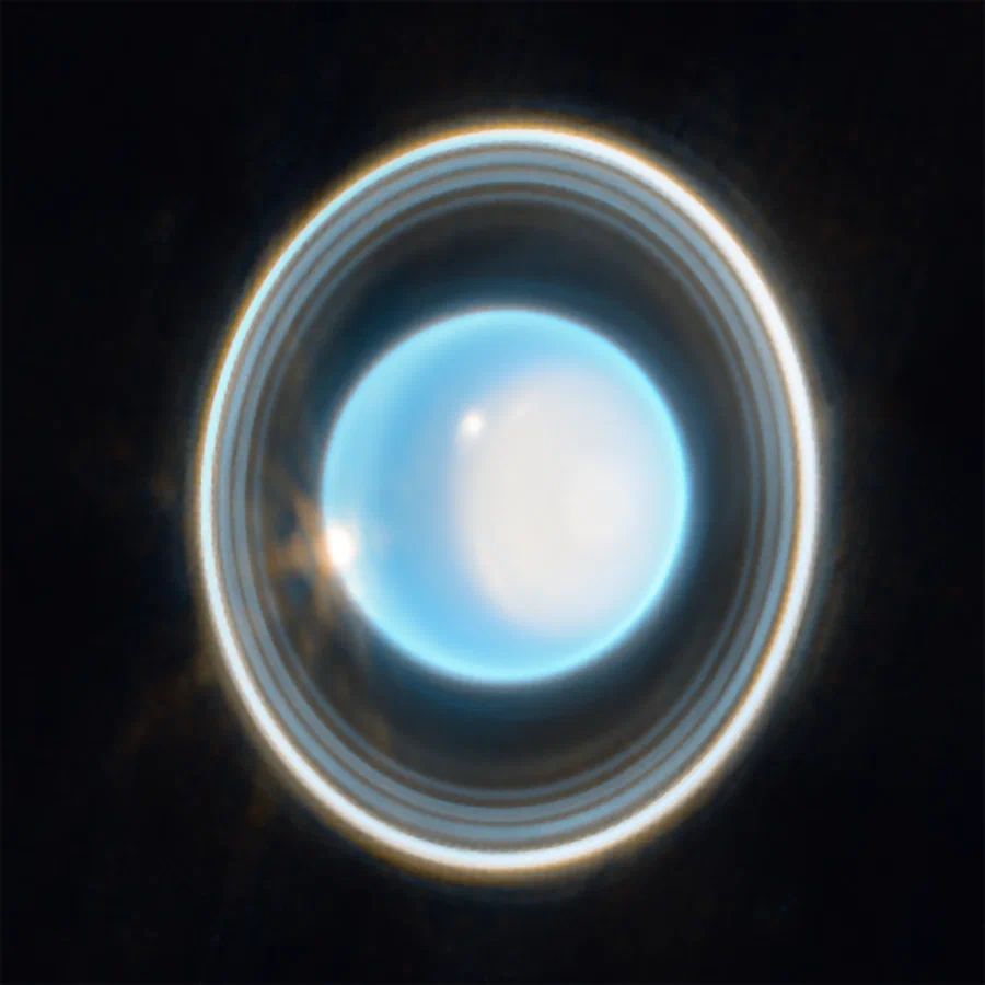Фото Урана с кольцами в инфракрасном диапазоне, с телескопа Джеймс Уэбб. Источник: NASA.