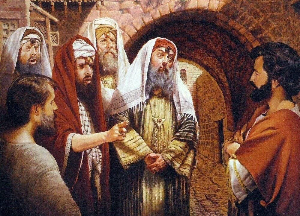 Фарисеи и Христос. Картина современного художника