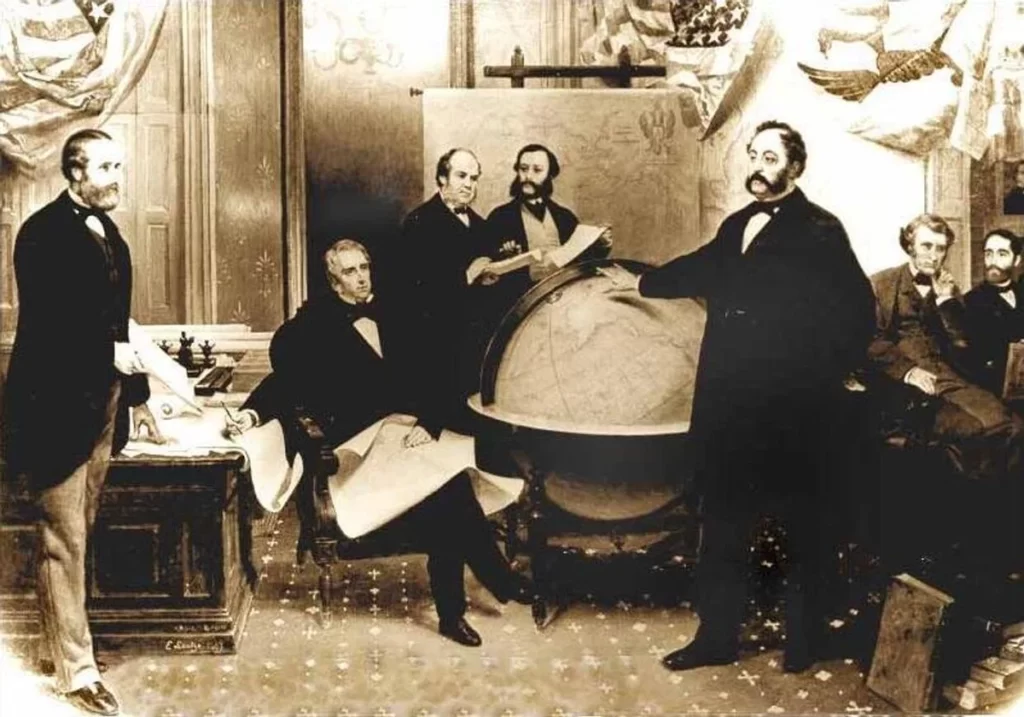 Барон Эдуард Стекль (справа на первом плане)), участвовавший в продаже Аляски.