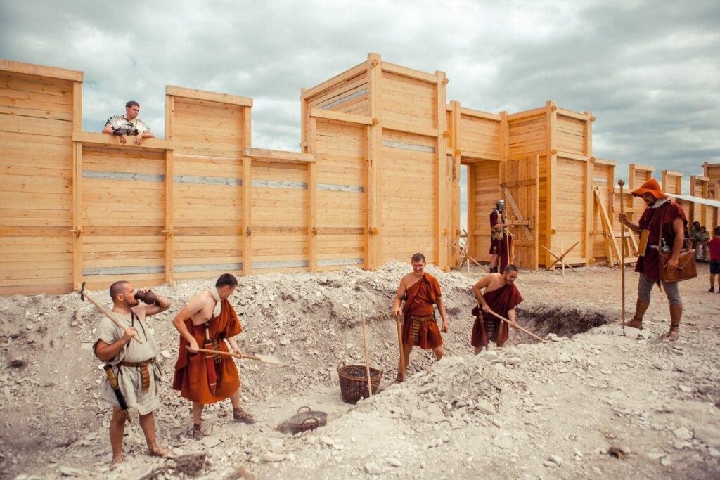Строительство римского военного лагеря. Современная реконструкция