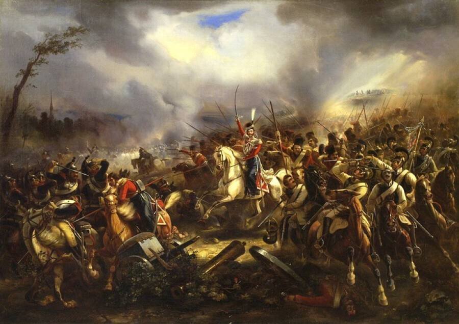 Атака лейб-казаков под Лейпцигом 4 октября 1813 года. Картина художника Карла Рехлина, 1845 год.