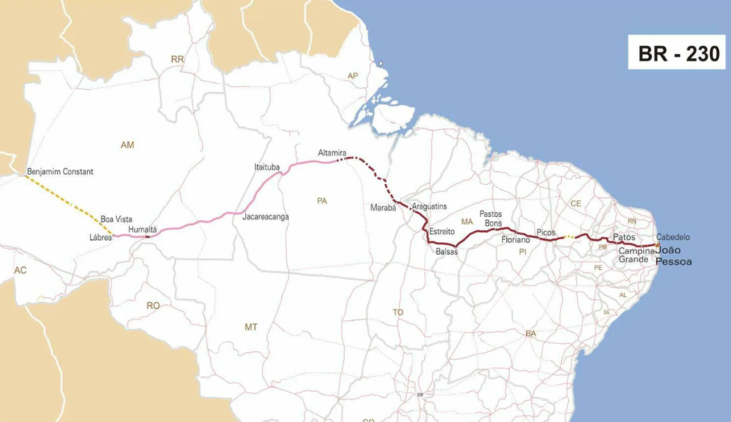 Трансамазонская магистраль на карте