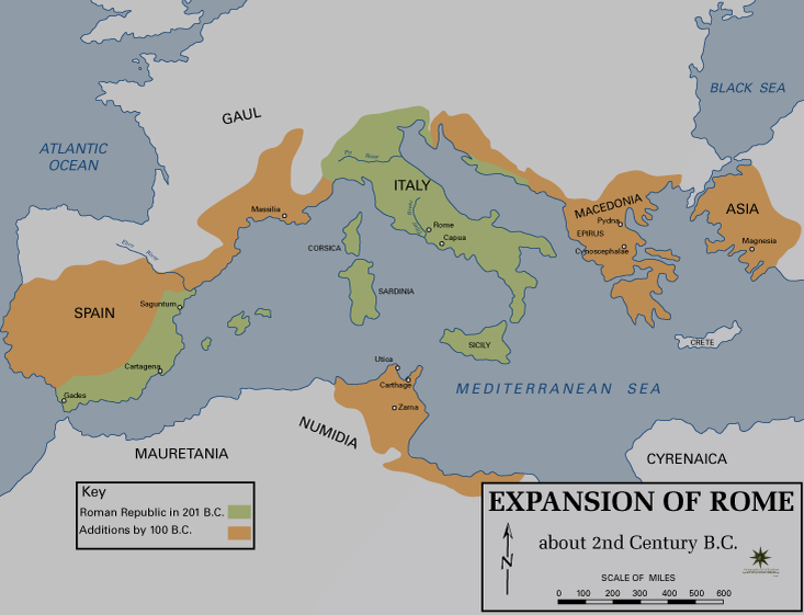 Территориальные приобретения Римом к 100 году до н.э.